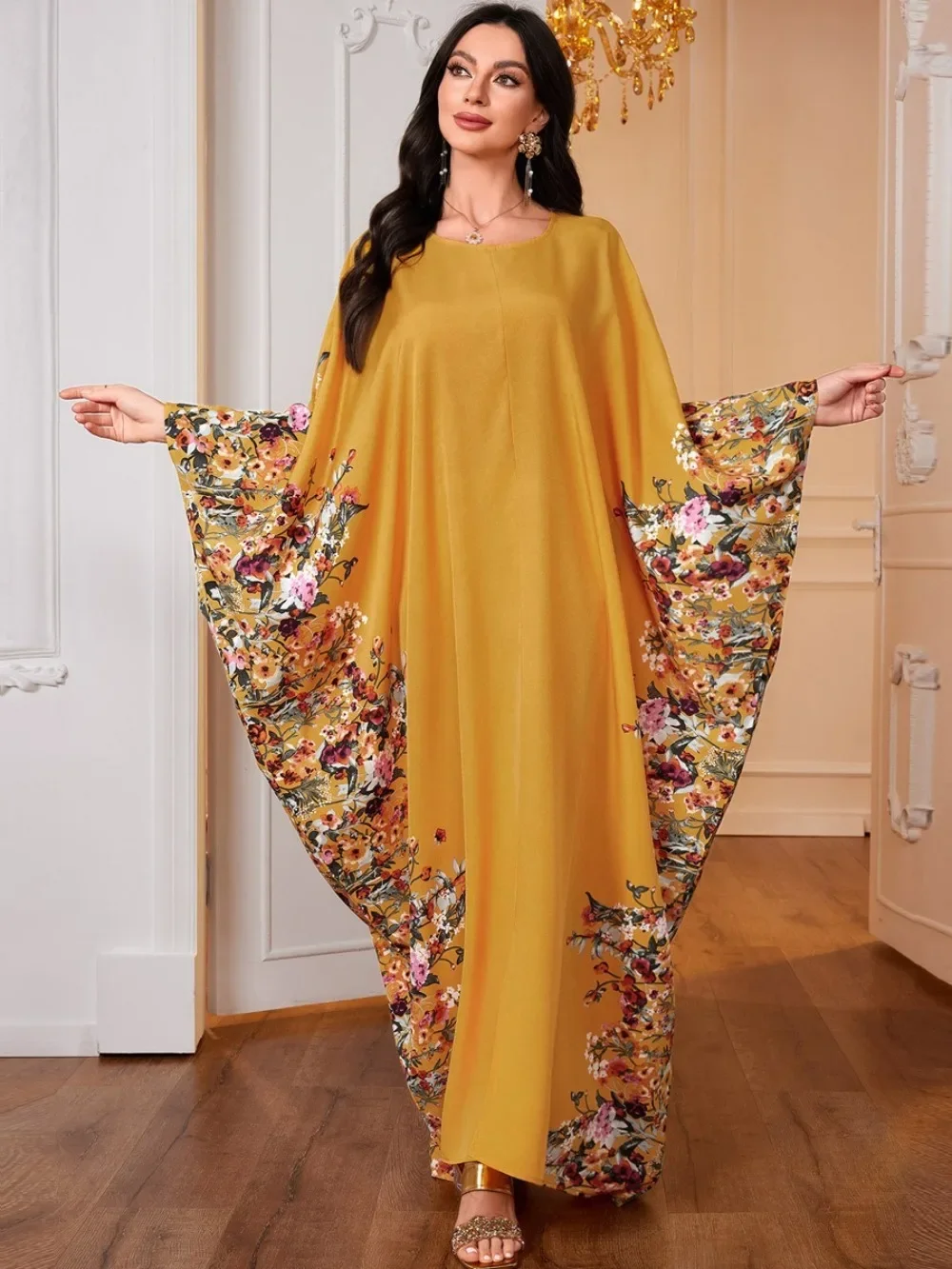 Eid Women Muslim Dress Abaya Bat Sleeve Print Loose Caftan Vestidos Largos Jalabiya Ramadan Dubai Kaftan Arab Long Robe 2025 3
