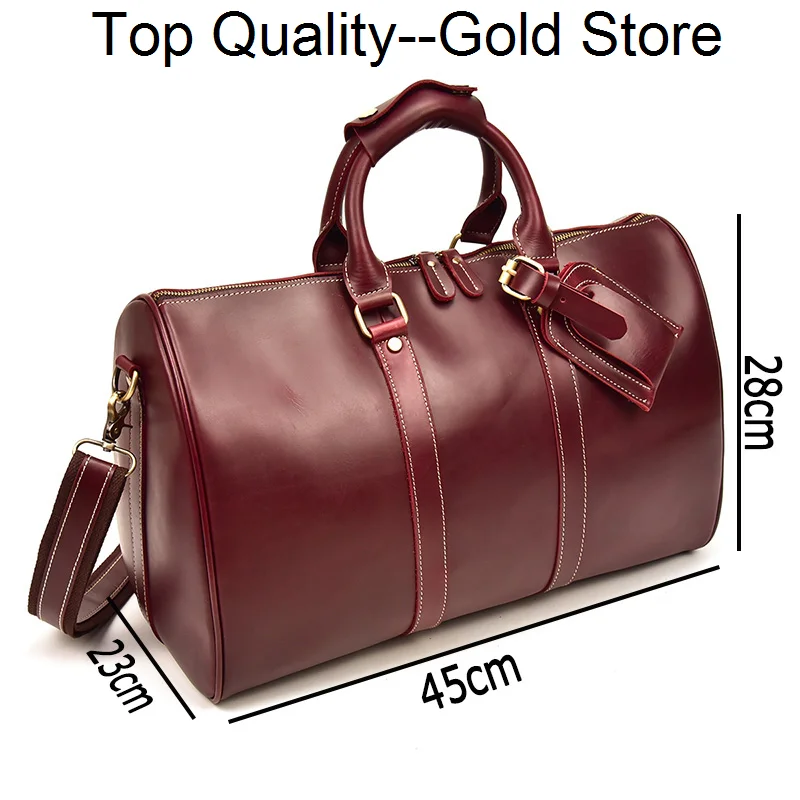 

Genuine Leather Travel Bag Large Capacity fashion Men Women oil wax Duffel Cow leather Luggage weekend bag red