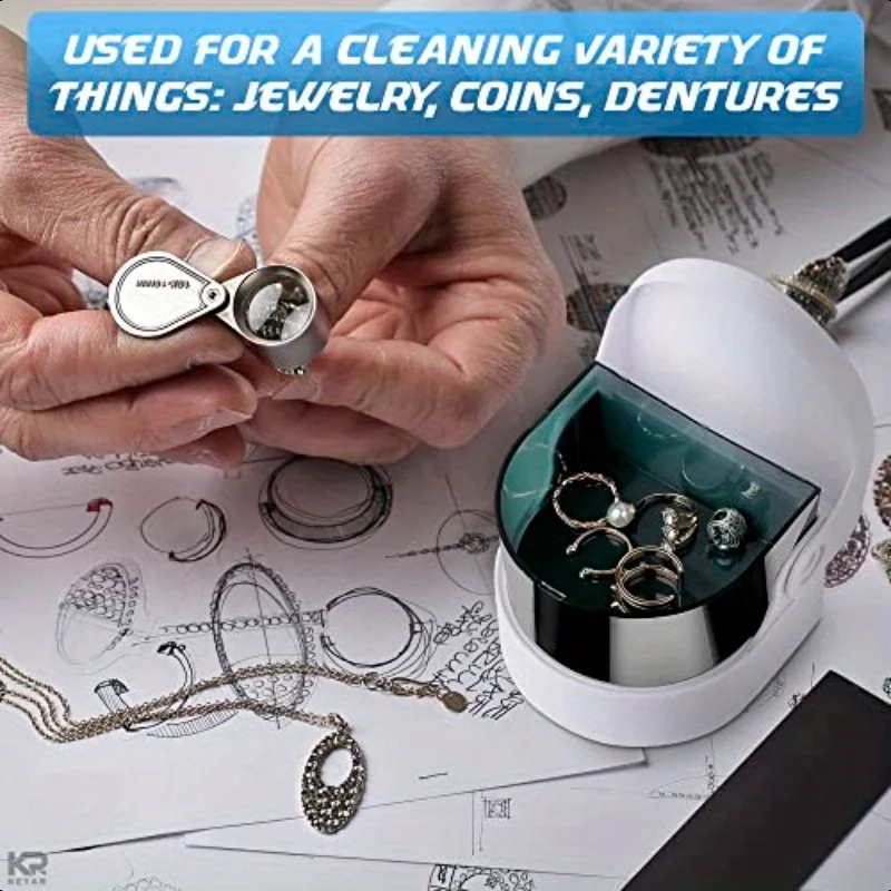 Portable Mini Ultrasonic Jewelry Cleaner Machine Professional Ultrasonic Washing Device for Metal Jewelry Daily Maintenance