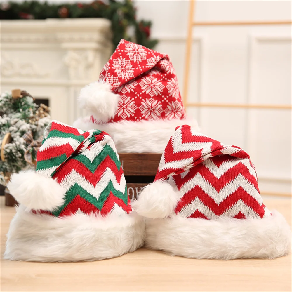 1pc 45*32cm Christmas Decoration New Christmas Hat Long Plush Knitted Santa Claus Hat Enlarged Thickened Ball Hat