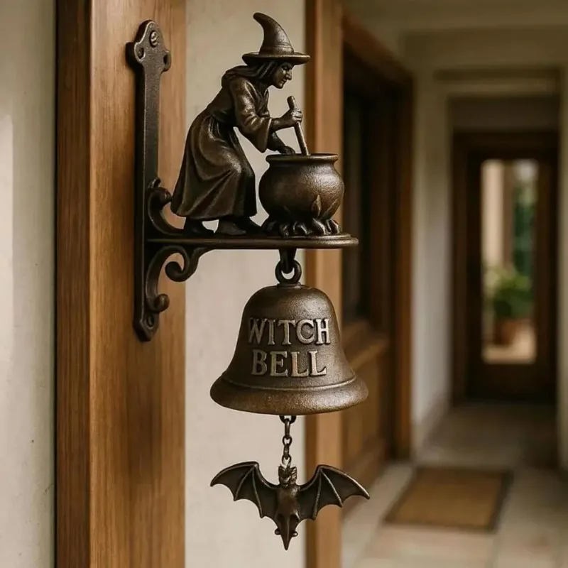 

Halloween Witch Bell Vintage Metal Welcome Doorbell Shopkeeper Bell Home Entrance Door Wall Mount Spooky Decorative Bell