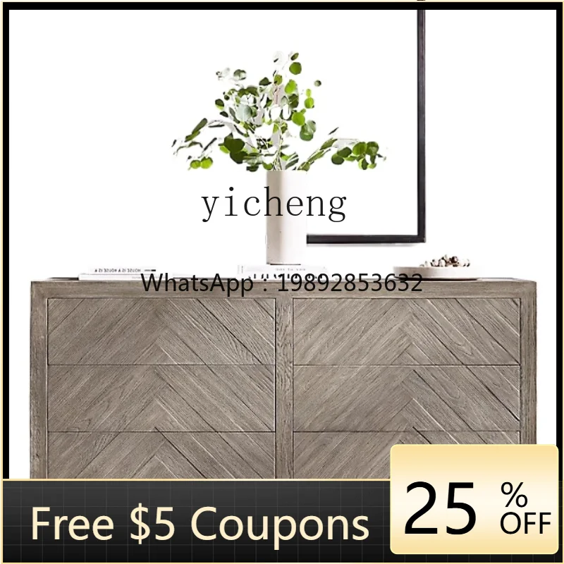 Oak Solid Wood Chest of Six Drawers Vintage Bedroom Drawer Mosaic Locker Simple Distressed Furniture