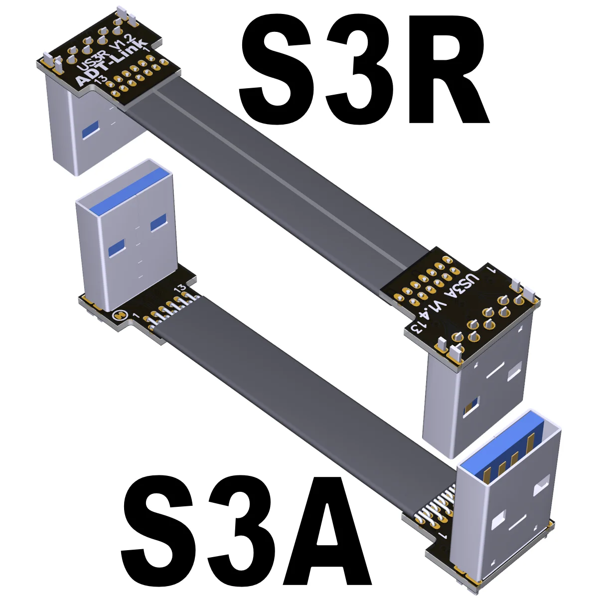 ADT USS3 FPV USB 3.0 Type-A 90 Degree Adapter 3cm-300cm FPC Ribbon Flat USB Cable Pitch 13pin Male to Male Extender Double Angle