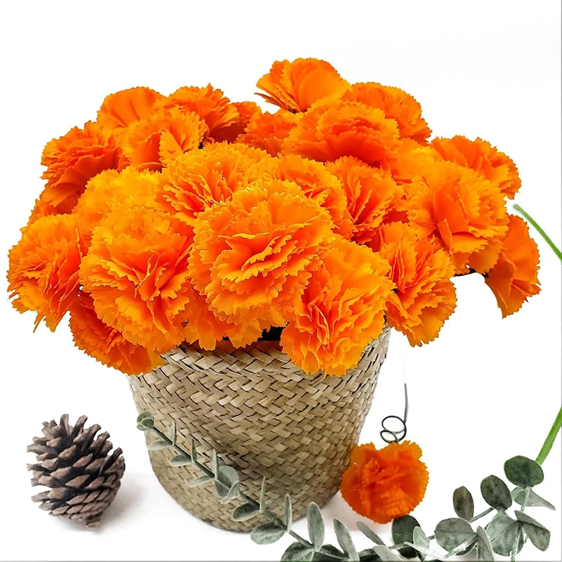 5/10 Stück 5 cm große orangefarbene Ringelblumenköpfe mit Stielen, künstliche Seidenblumen für Zuhause, Zimmer, Hochzeit, Party, Halloween-Dekoration – Detail 6