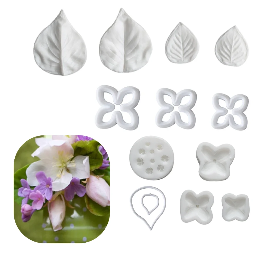 Lilac Sugar Fondant Flower Silicone Mold And Cutters Set Petal,Leaf Silicone Veining Mold DIY Artificial Flower Handicraft Mold