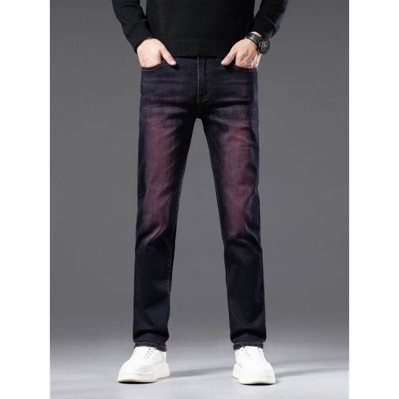 Autumn Vintage Washed Men's Jeans Stretch Slim Straight Versatile High-end Casual Business Pants Middle-aged Men