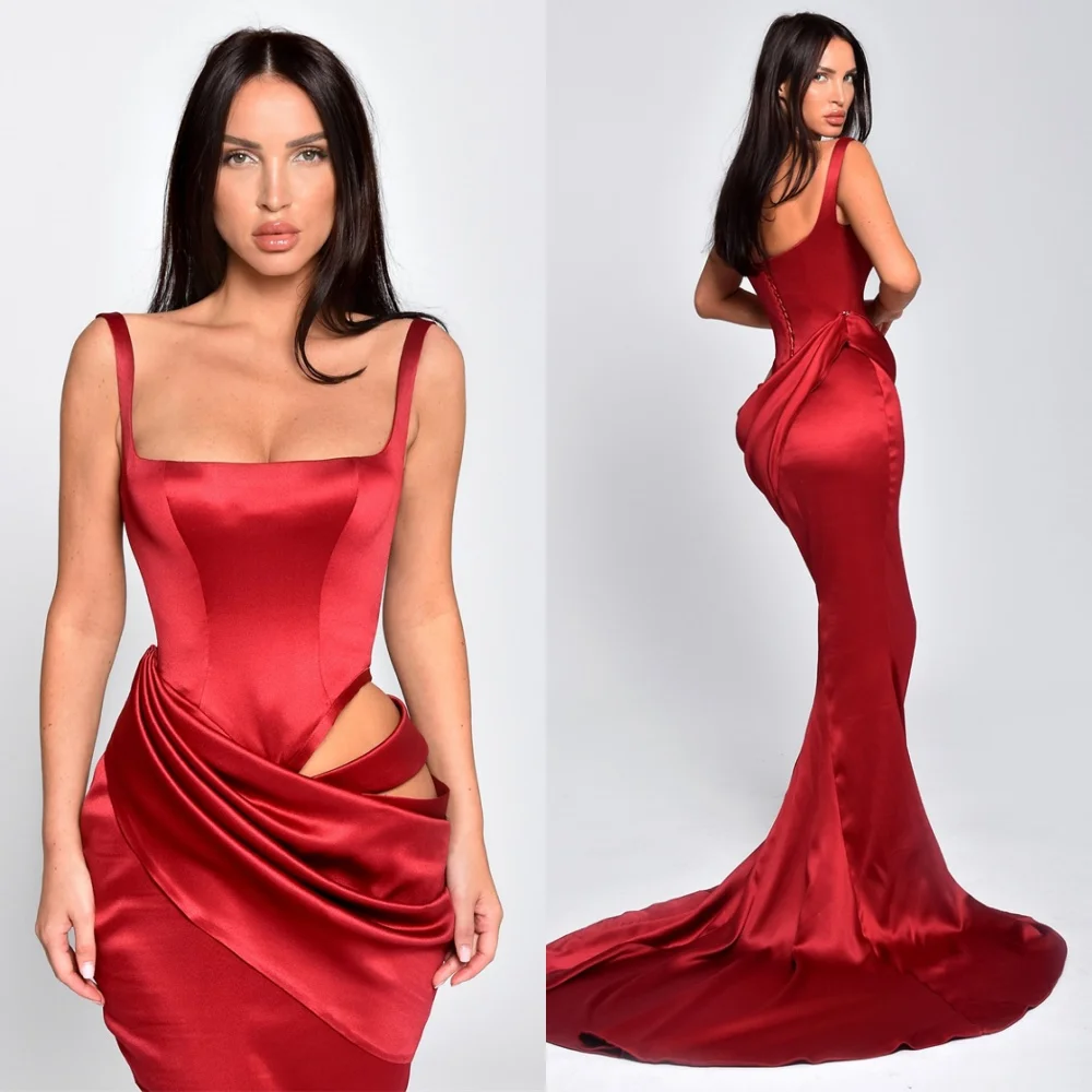 

Формальное зеленое атласное вечернее платье по индивидуальному заказу, современные платья без бретелек без рукавов для выпускного вечера, платья со шлейфом для особых случаев