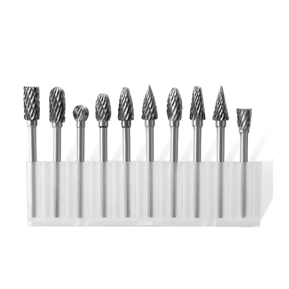 10-teiliges Hartmetall-Fräser-Set, Doppelschnitt, 3mm Schaft, für Dremel Rotationswerkzeug, Raspelbits, Metallgravur, elektrisches Schleifen – Detail 2