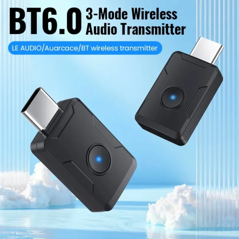Bluetooth 6.0 Audio Transmitter Support Auracast LE One-to-Many Broadcast Low Latency Wireless Audio Adapter For Gaming Laptop