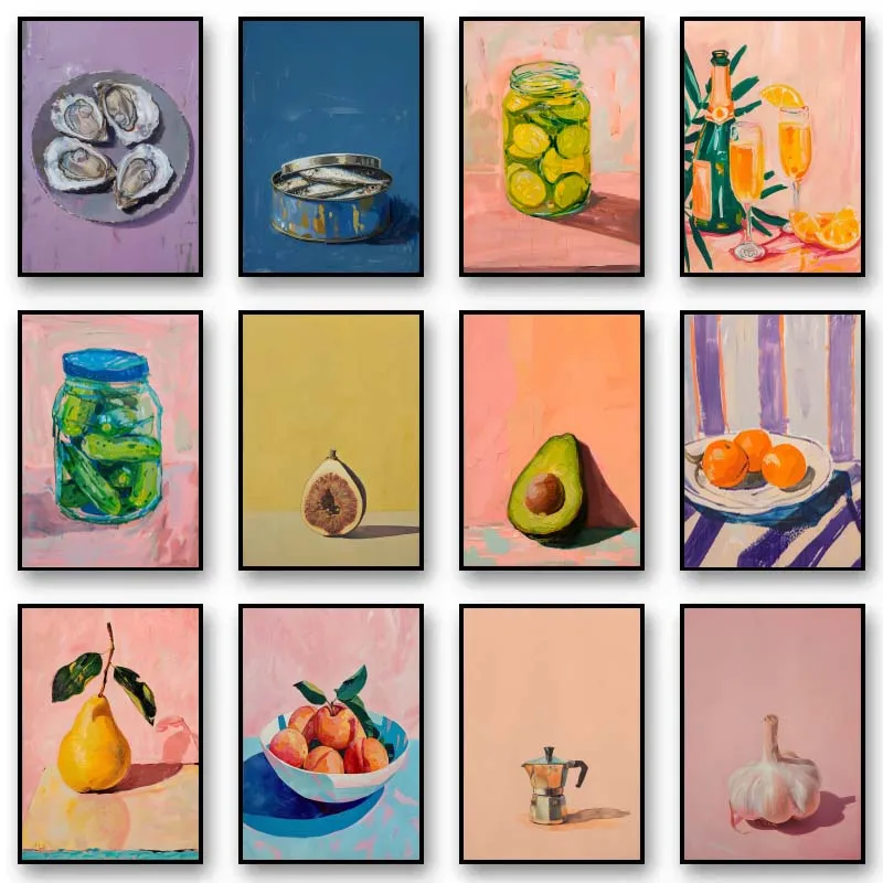 Vintage Dining Fruit Orange Avocado Tomato Coffee Posters Prints Canvas Painting Wall Art Picture Food Kitchen Decor