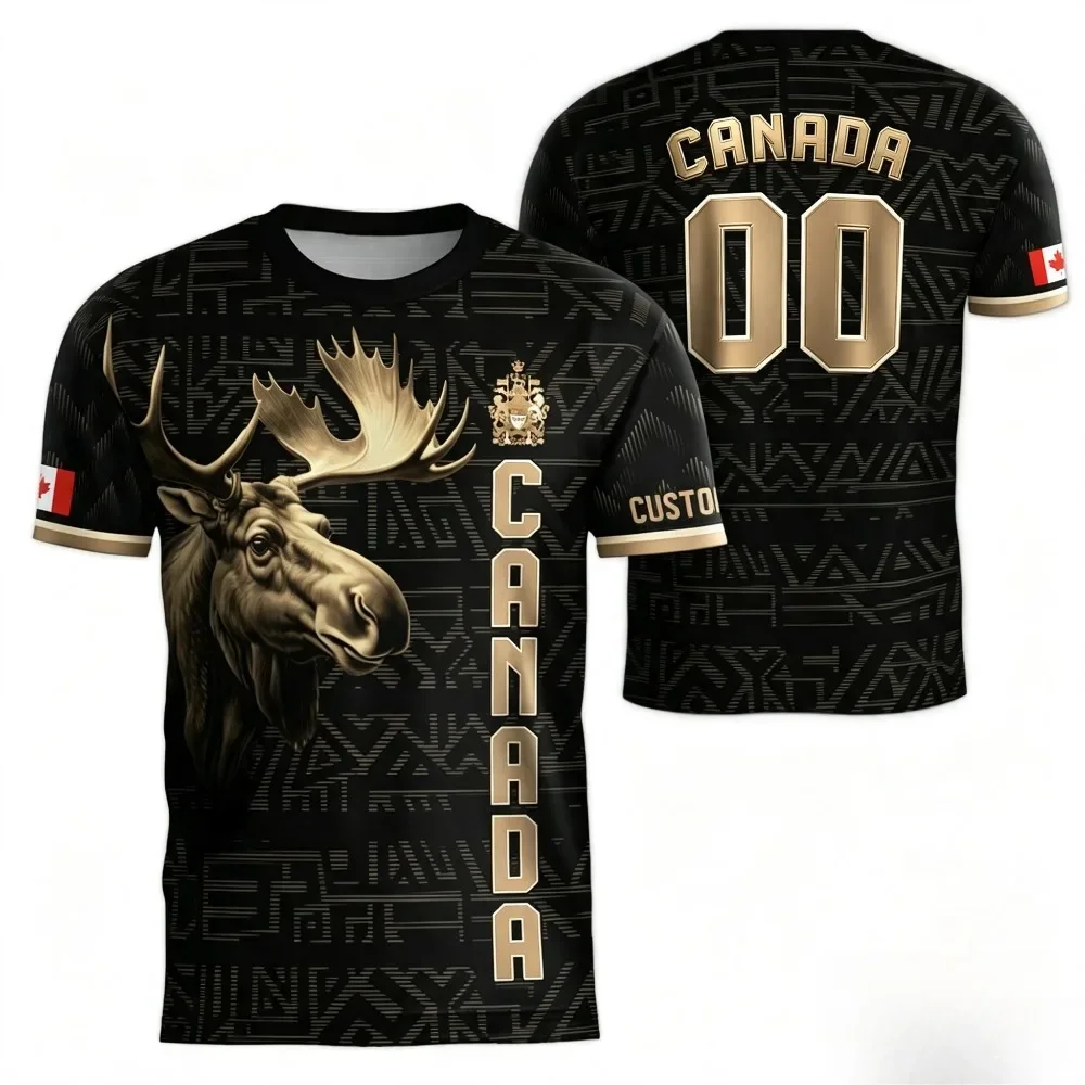 Summer Canada Moose Soccer Jersey Men 3D Full Print Canadian National Emblem Flag Quick Dry Number Sports Football T Shirt