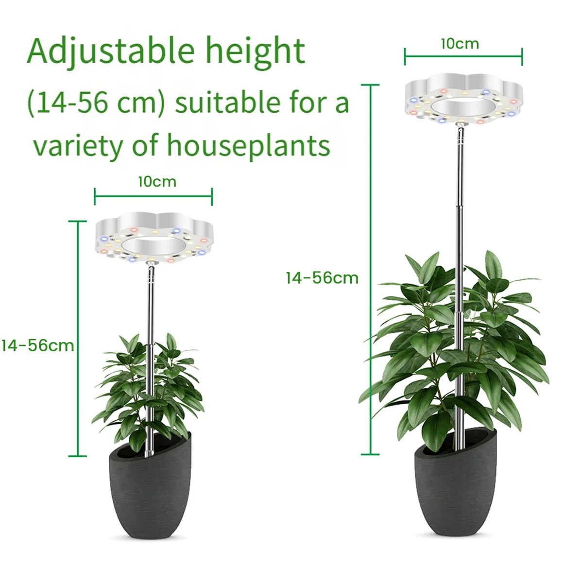 أضواء ABKO-Plant Grow للنباتات الداخلية، ضوء نبات LED كامل الطيف مع حامل قابل للفصل، أضواء متزايدة مع مؤقت تلقائي