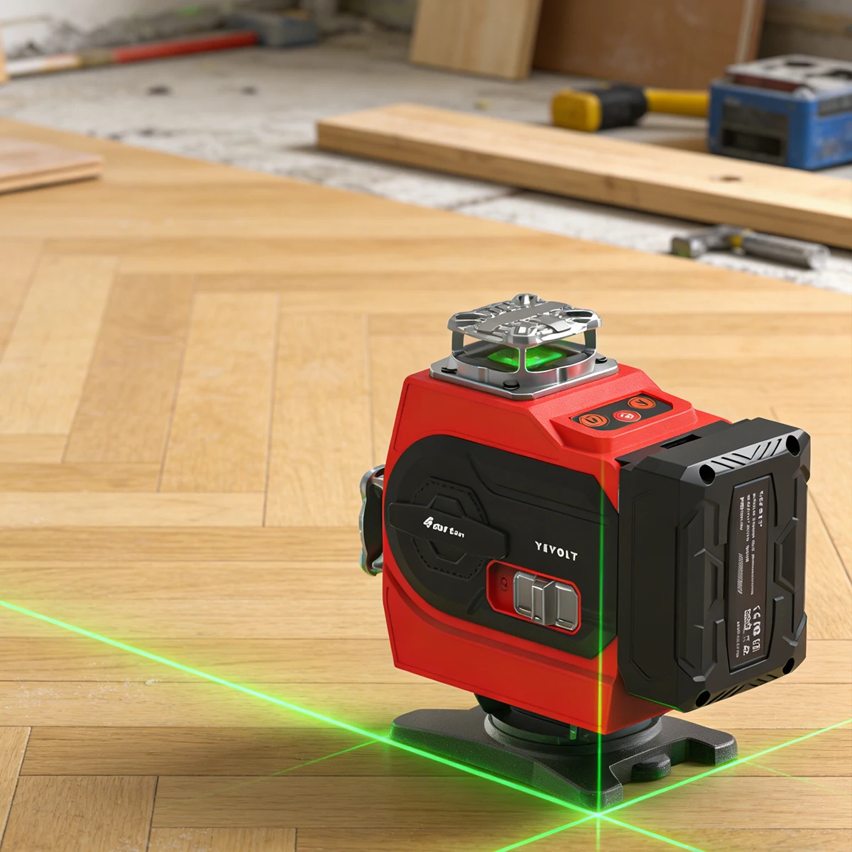 

Лазерный уровень YEVOLT High Precision 4D с 16 зелеными линиями, функцией вспышки и углом обзора 360° ° Вращающаяся подставка, индикатор заряда батареи, 3000 мАч, 5000 мАч, для работы