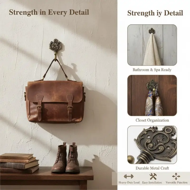 1Pcs Wall Hook Iron Vintage European Style Metal Hook Living Room Home Decoration Creative Wall Mounted Door Storage Hook