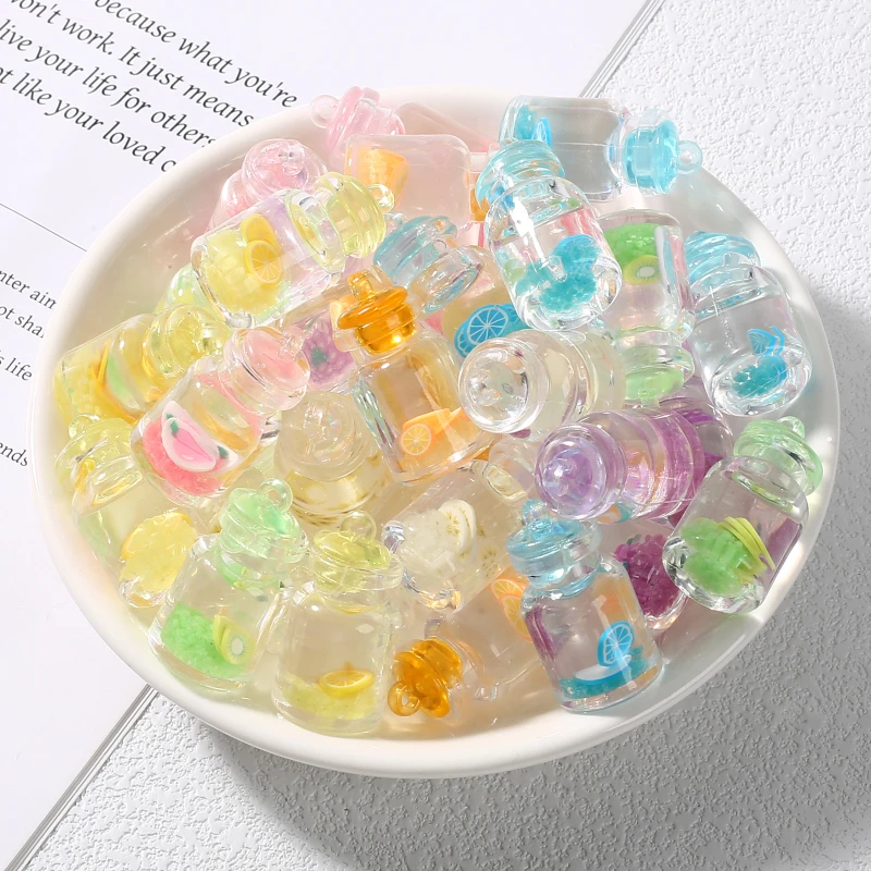 10Pcs Charms Fruit Resin 15x29mm Glass Drift Bottle Pendant For Handmade Keychain Earrings Necklace DIY Jewelry Making Accessory