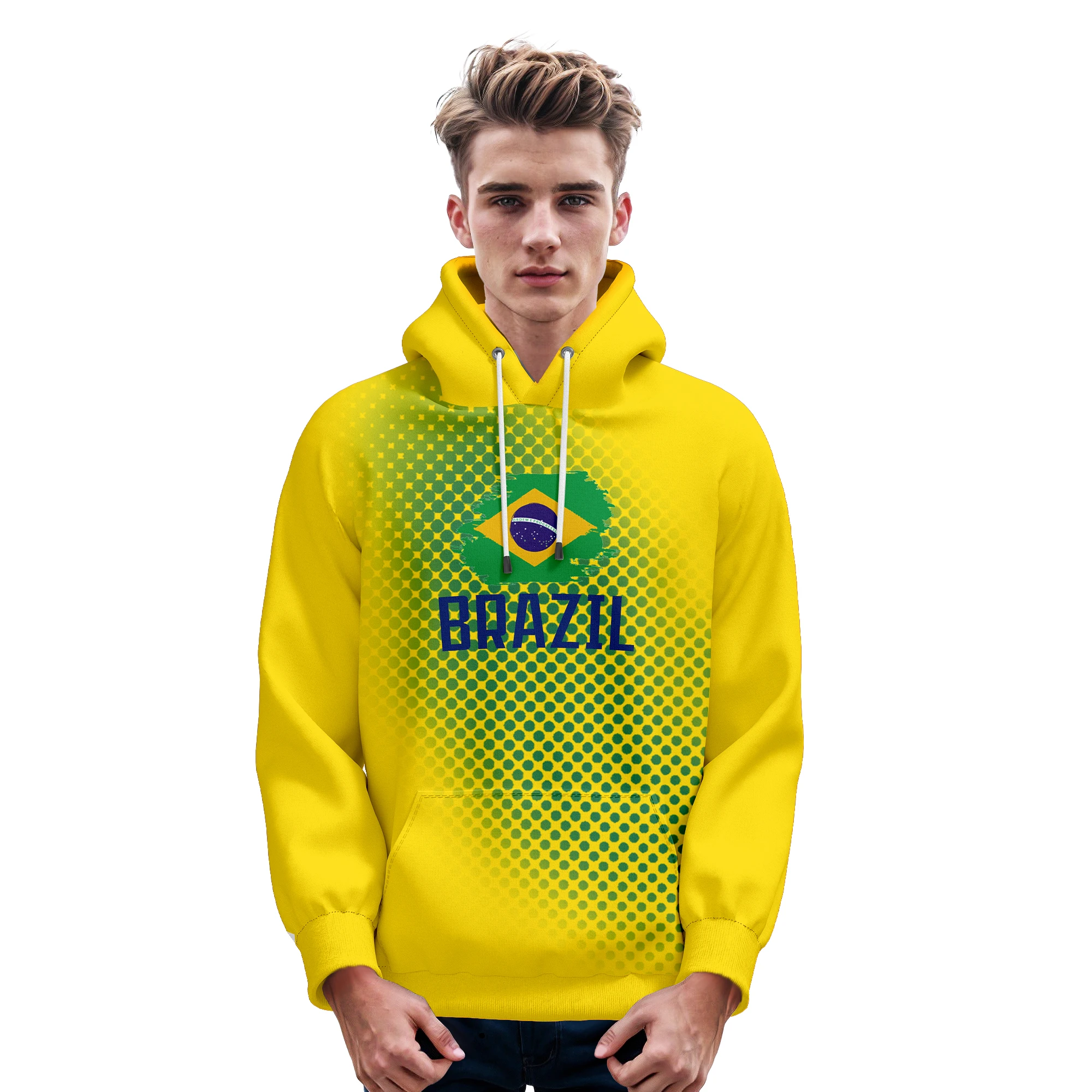 Custom Brazil Soccer Hoodie National Flag Sweatshirts Personalized Printed Name Number Pullover Fans Gift for Men Women Youth