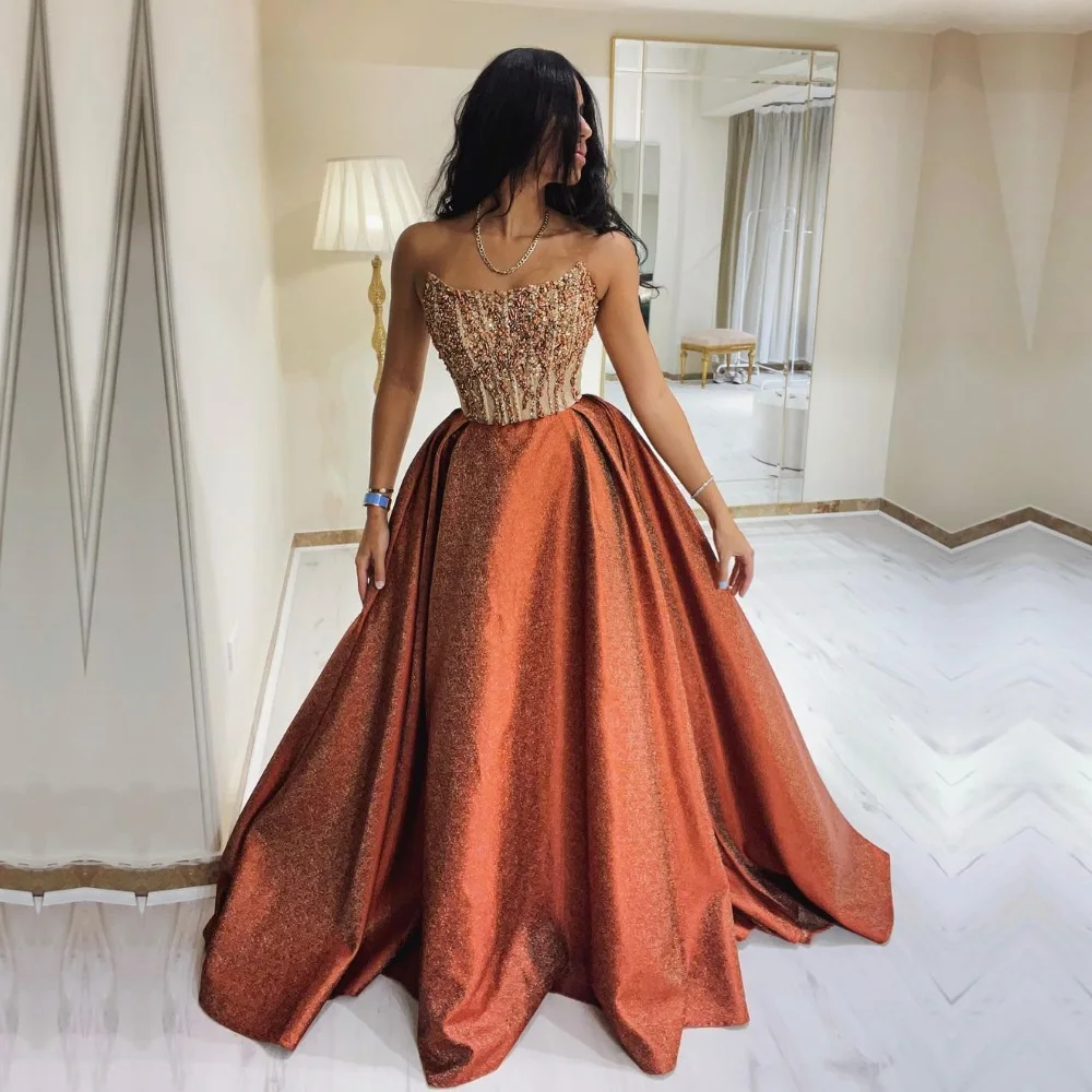 

Prom Dress Fashion Strapless Ball Gown Sequin Taffeta Occasion Evening Robe De Soiree Luxe Femme Pour Mariage Abendkleid