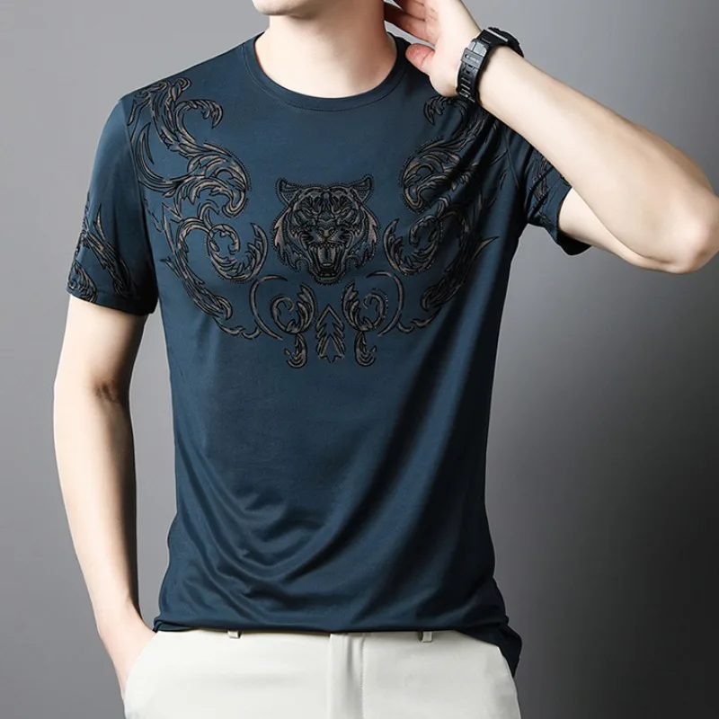 Luxury Rhinestone T-shirt for Men Summer Short Sleeve Round Neck Casual Tshirts Social Nightclubs Streetwear Tee M-4XL