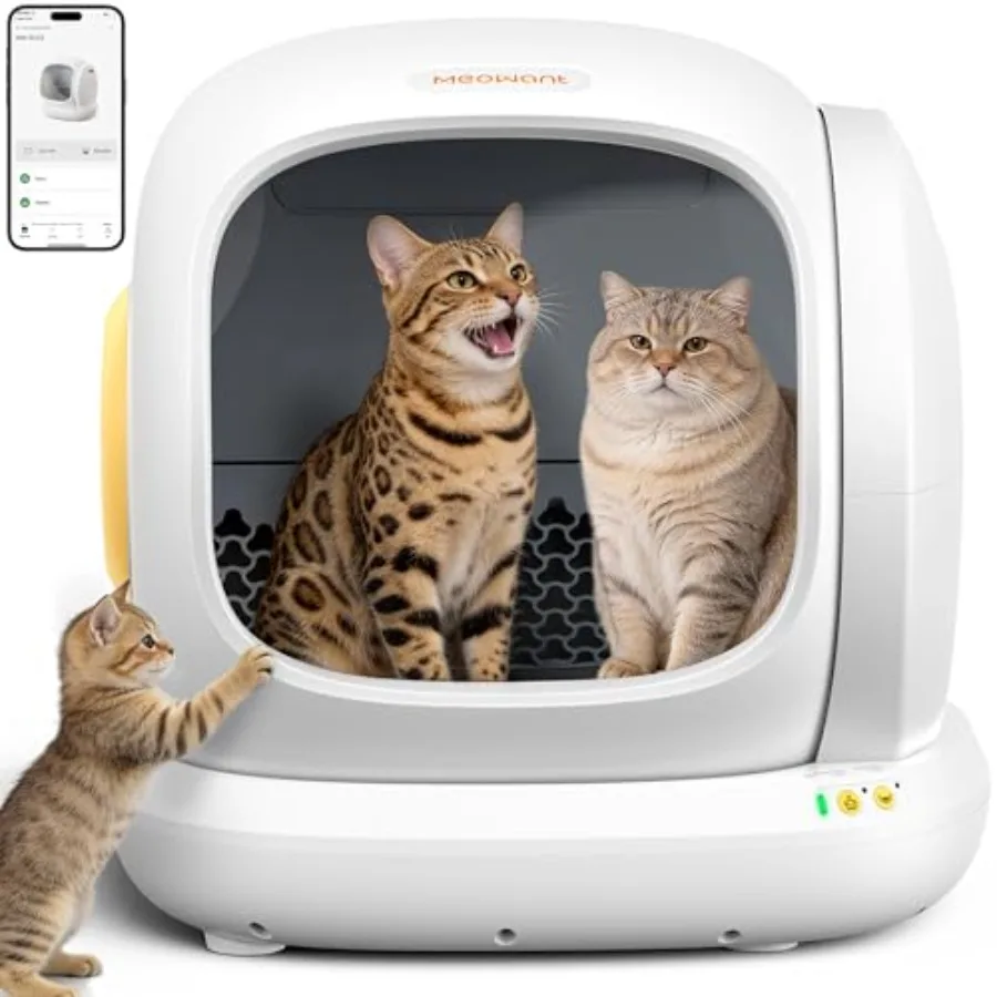 

Самоочищающийся кошачий туалет 75 л, очень большой, открытый, автоматический, для нескольких кошек, со встроенной системой безопасности и управлением через приложение