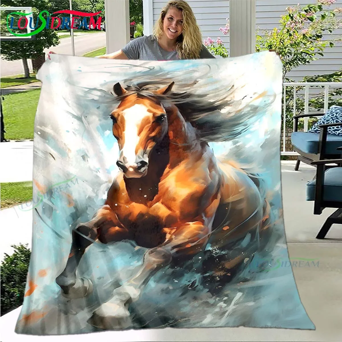 

Strong Powerful Horse Painting Printing Blanket,Flannel Throw Blanket for Home Bedroom Bed Sofa Picnic Office Hiking Leisure Nap