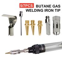 HS-1115K 5/7PCS Butane Gas Soldering Iron Kit Welding Torch Pen Tool Copper+Iron Gas Welding Kit Gas Soldering Iron Head