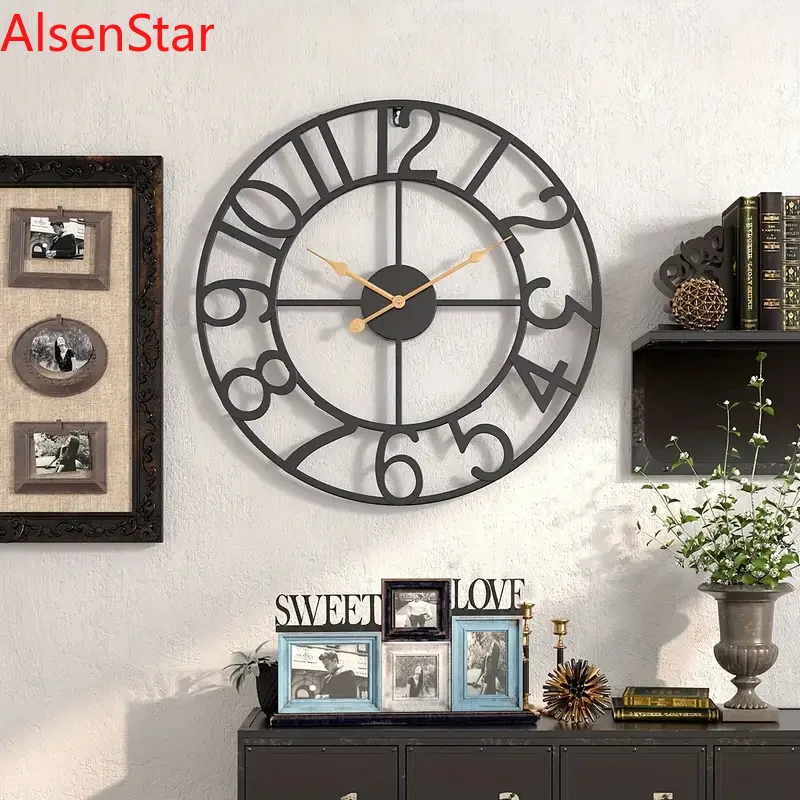 

Retro Personality Digital Clock Creative Wrought Iron Living Room Decorative Hanging Clock Watch Home Decoration Wholesale