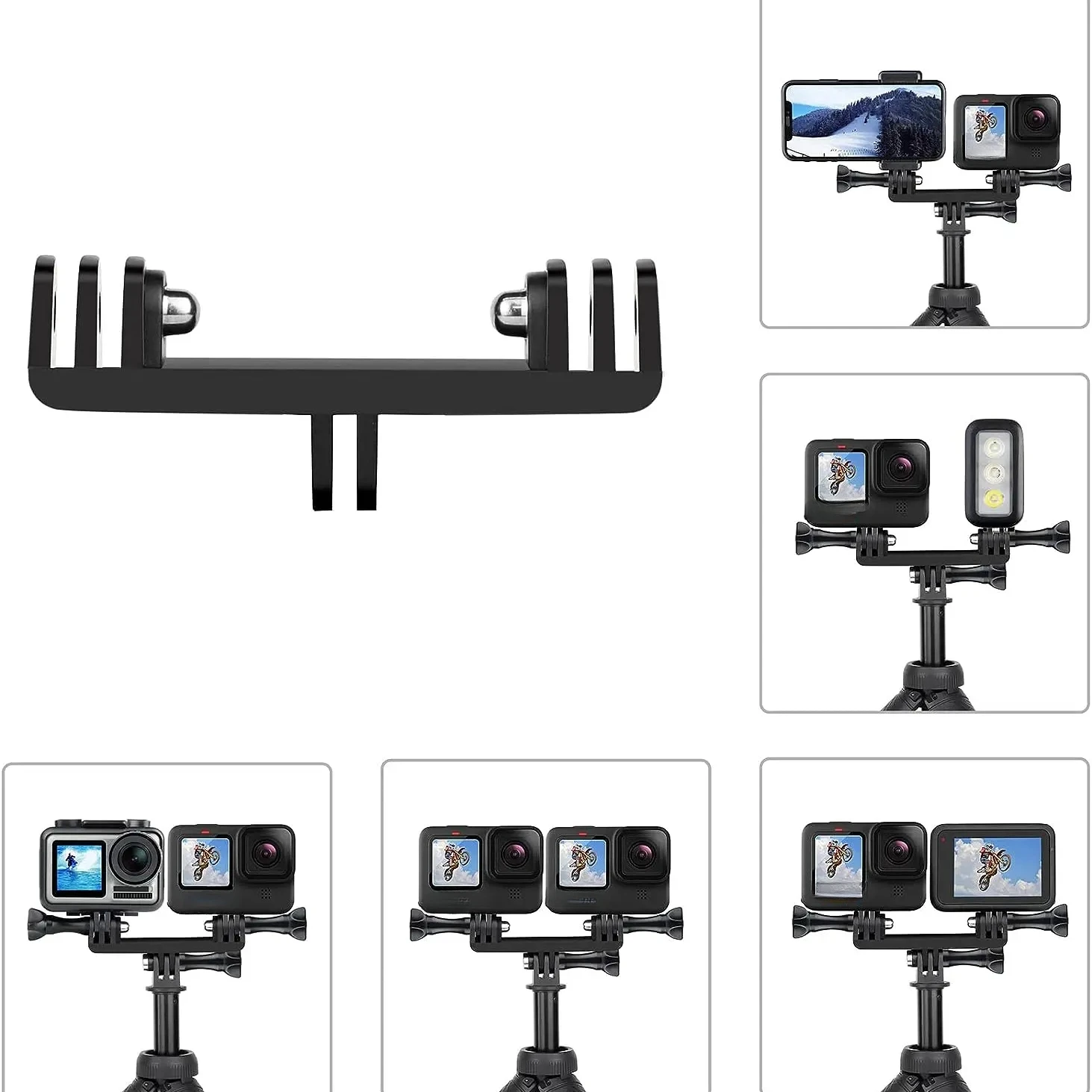 Dual Head Camera Holder Bracket Bridge Mount Tripod Adapter Extender Expansion For GoPro 12 11 10 9 8 7 Selfie Stick Accessories