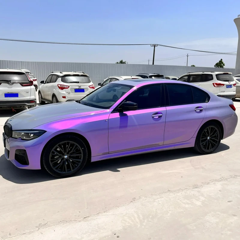 1.52x17m High Gloss Gray Purple Color Shift Car Wrap Vinyl PET Self Adhesive Bubble Free Air Release Full Body Film