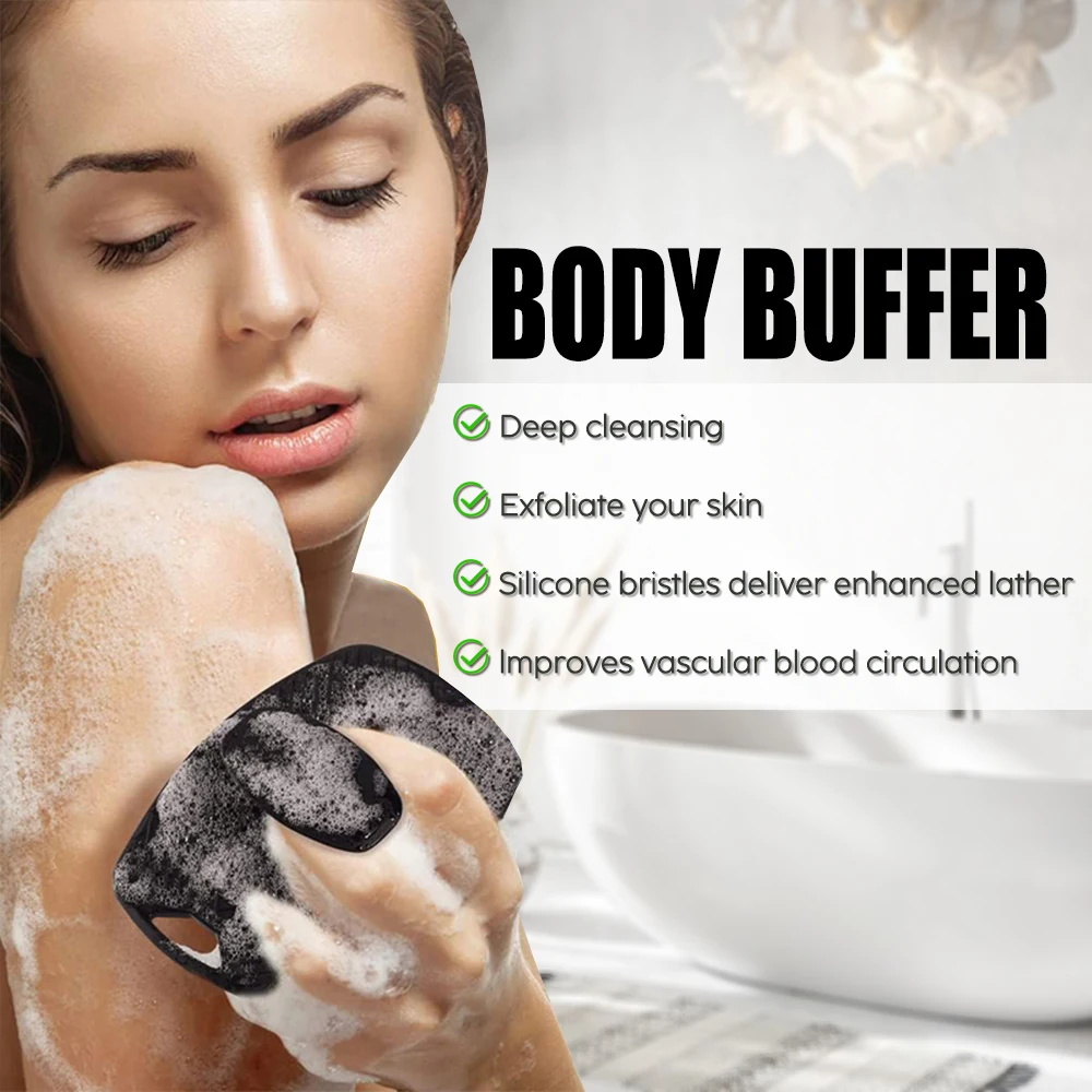 Silicone Body Scrubber Bath Wash Brush Exfoliating Loofah Body Brush Shower Face Scrubber Handle Wet & Dry Brushing for Man Wom