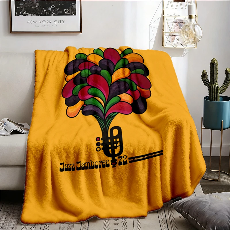 Abstract Saxophone Tree Jazz Flannel Blanket, Retro Music Festival Graphic Flannel Blanket
