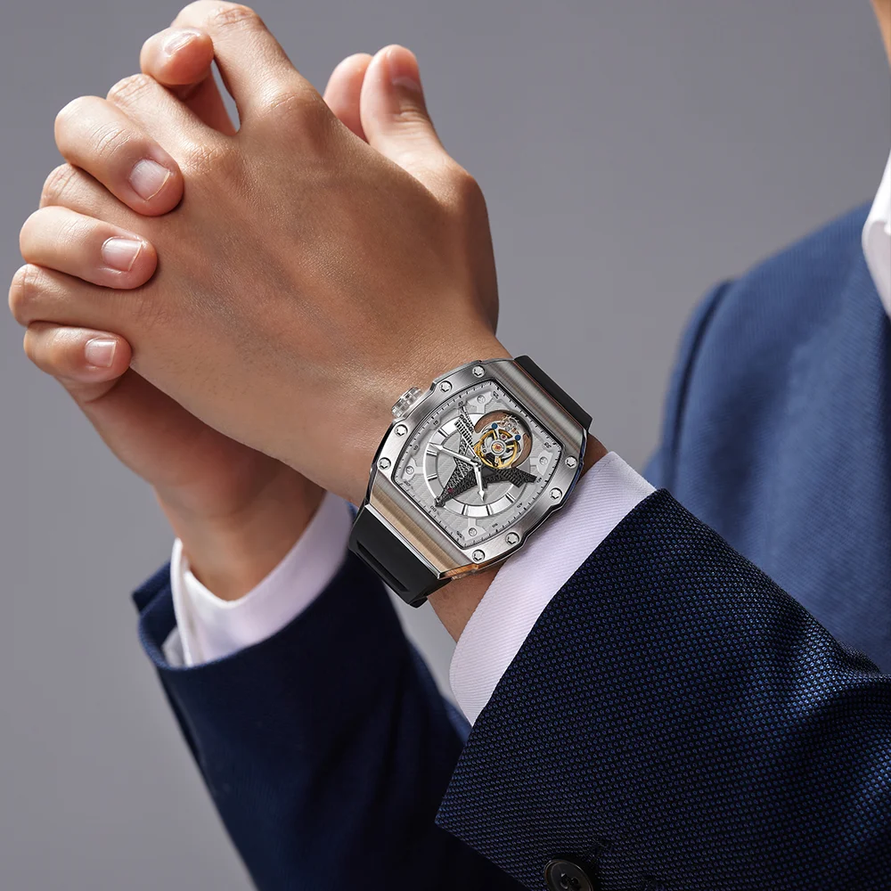 Tourbillon Watches French Tower Watches Automatic Mechanical Movement Watches 904L Stainless Steel Watches OUMASHI Men's Watches