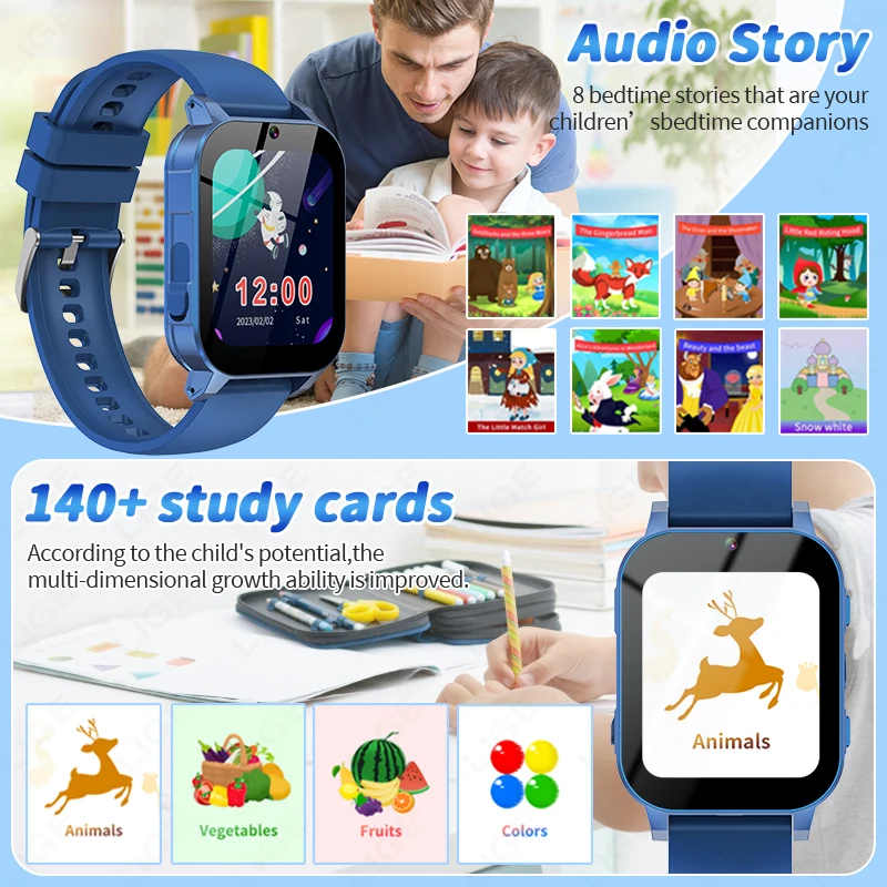 สมาร์ทวอทช์สําหรับเด็กเกมปริศนา HD หน้าจอสัมผัสกล้องเครื่องเล่นเพลง Pedometer นาฬิกาปลุกเครื่องคิดเลขไฟฉายนาฬิกาเด็ก