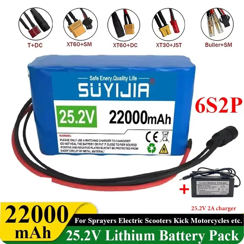 

New 22000mAh 6S2P 25.2V rechargeable lithium battery pack 18650 with built-in BMS, suitable for electric tool unicycles