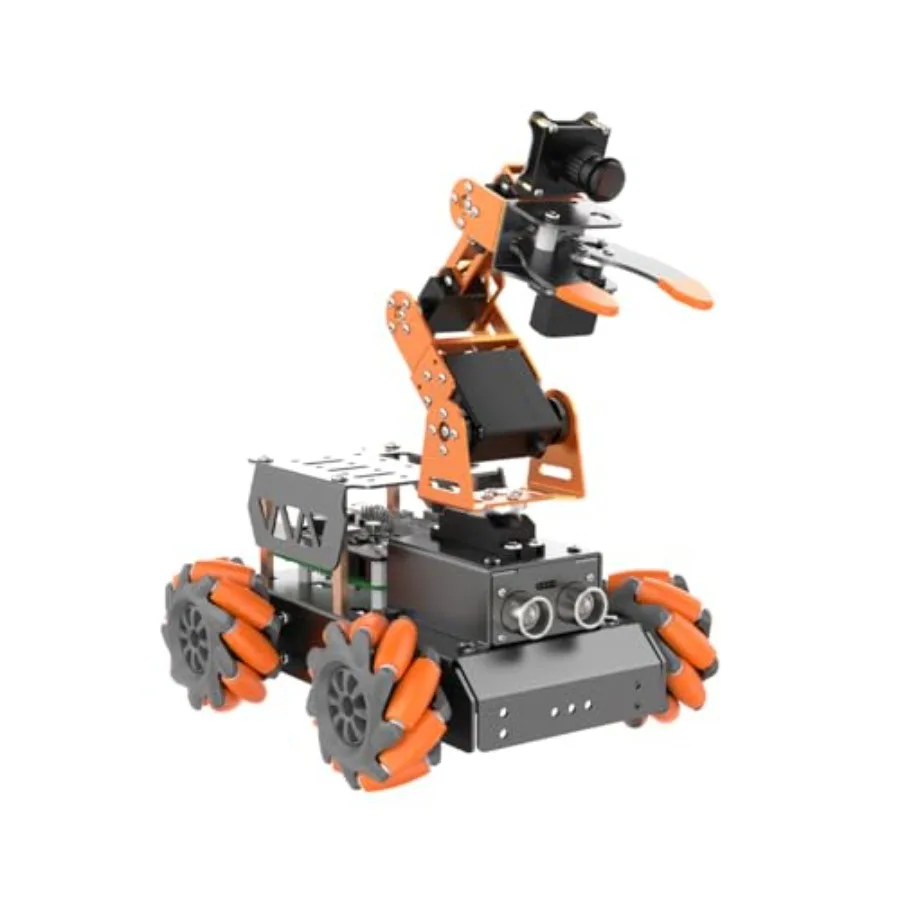 

DIY robot kit for beginners: 5DOF AI vision robotic arm with mecanum wheel chassis Raspberry Pi 5 8GB black anodized aluminum p