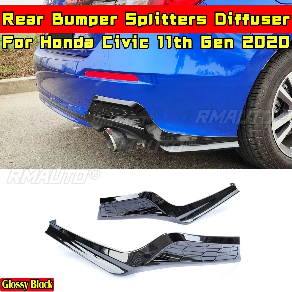 

Mustang Rear Bumper Lip Splitters Diffuse Glossy Black Sport Style Body Kit for Honda Civic 11th Gen 2022 Car Accessories