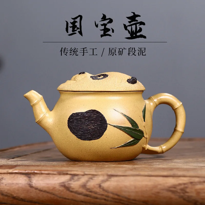 Drop-Shipping Yixing Pure Handmade Raw Ore Purple Teapot With Clay Painting National Treasure Teapot High-End Tea Set