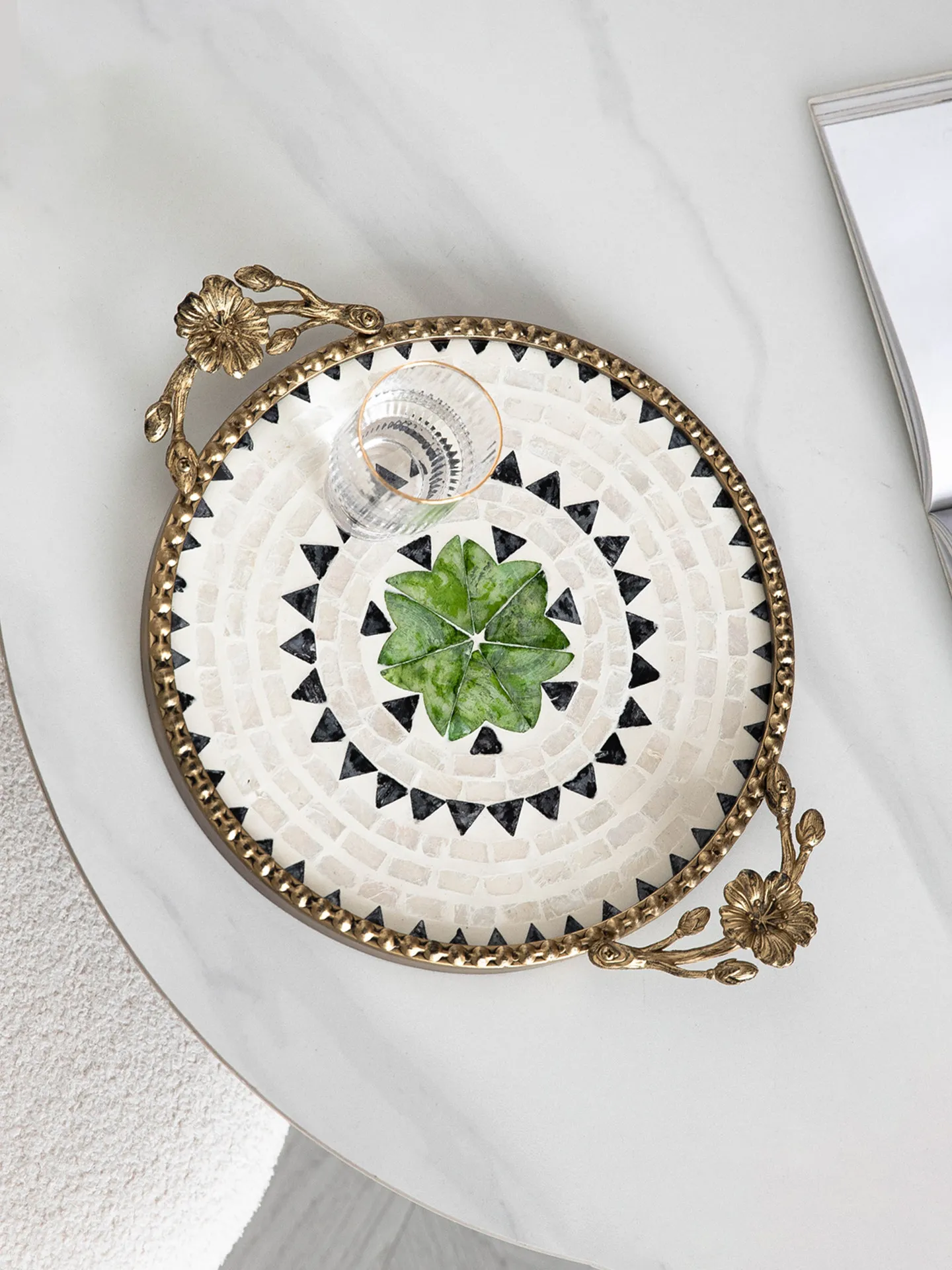 New Chinese Retro Light Luxury Shell Decorative Tray Desktop Cup Pot Storage Storage Plate