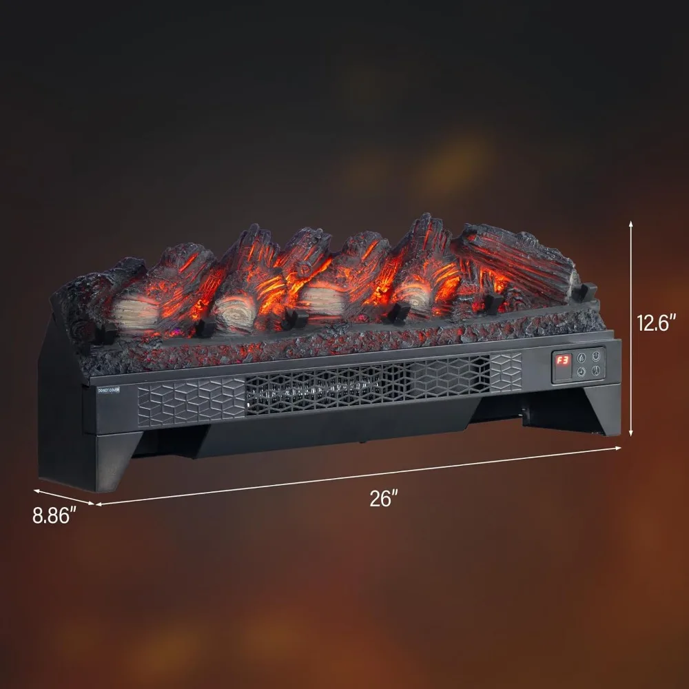 26 inserts de cheminée électrique avec télécommande, WiFi, faux bûches, minuterie, protection contre la surchauffe, flamme réglable