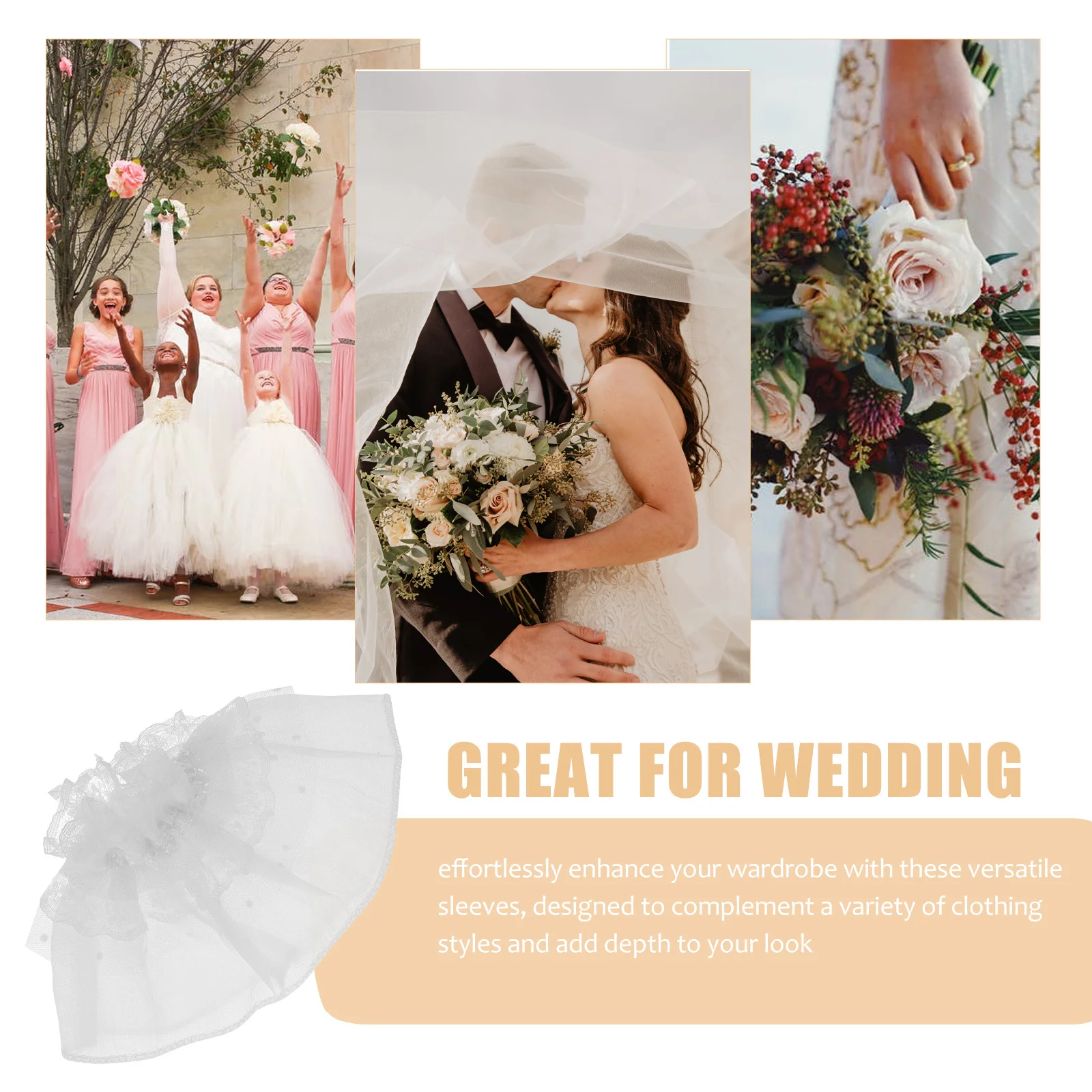 2 قطعة الأصفاد البيضاء القابلة للفصل الأكمام وهمية للنساء لوليتا المعصم الأصفاد العروس زي اكسسوارات خفيفة الوزن جرس كم