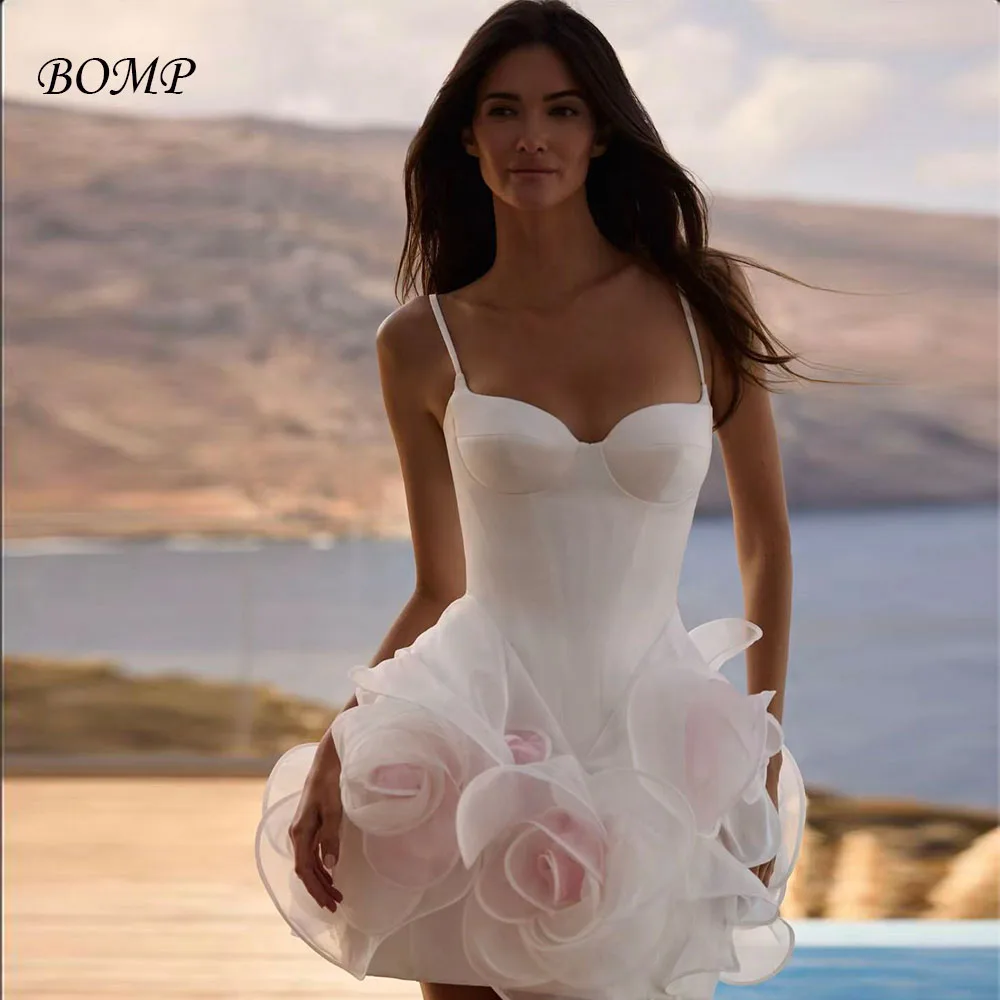 

Новое платье BOMP: Очаровательное мини-платье ручной работы с цветами для свадьбы, вечеринки, коктейля, выпускного вечера, фасон А-силуэт, с вырезом «сердечко», короткое, на заказ, 2026