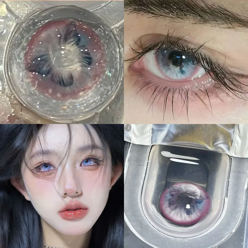 DUOXIU 1 par 1 año Cosplay coreano lentes de contacto de colores azul colorido rojo ojos de contacto Anime lentes verdes Halloween rosa