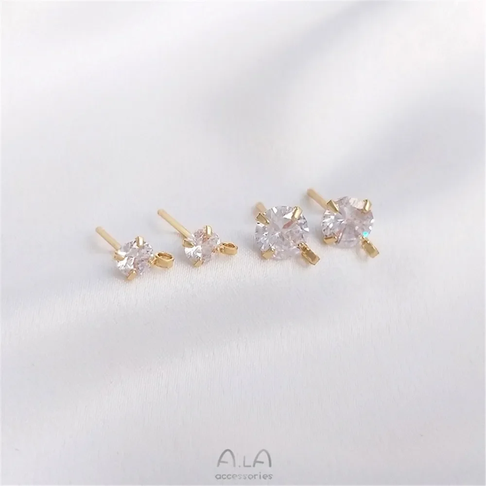 S925 Silver needle zircon with ring stud 14K gold plated diy zirconium earrings hand made material