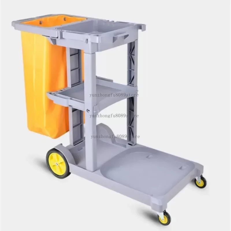 Housekeeping Cleaning Cart, Silent Trolley with Linen Bag, Utility Tool Cart for Hotel, Property, Hospital & Janitor Use