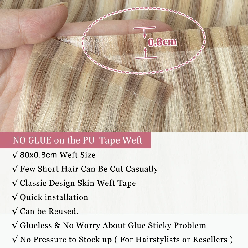 طويل بولي لحمة لحمة الشعر البشري الشريط حزم بولي Skin الجلد لحمة الشريط في ملحقات لا الغراء الطبيعي مستقيم 40-50 جرام 12-20 بوصة 80 سنتيمتر الشريط لحمة