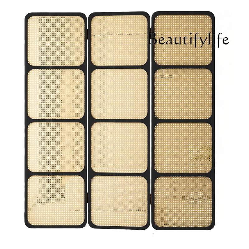 Rattan Screen Partition Wall Accordion Partition Living Room Bedroom Covering Simple Modern Folding Mobile