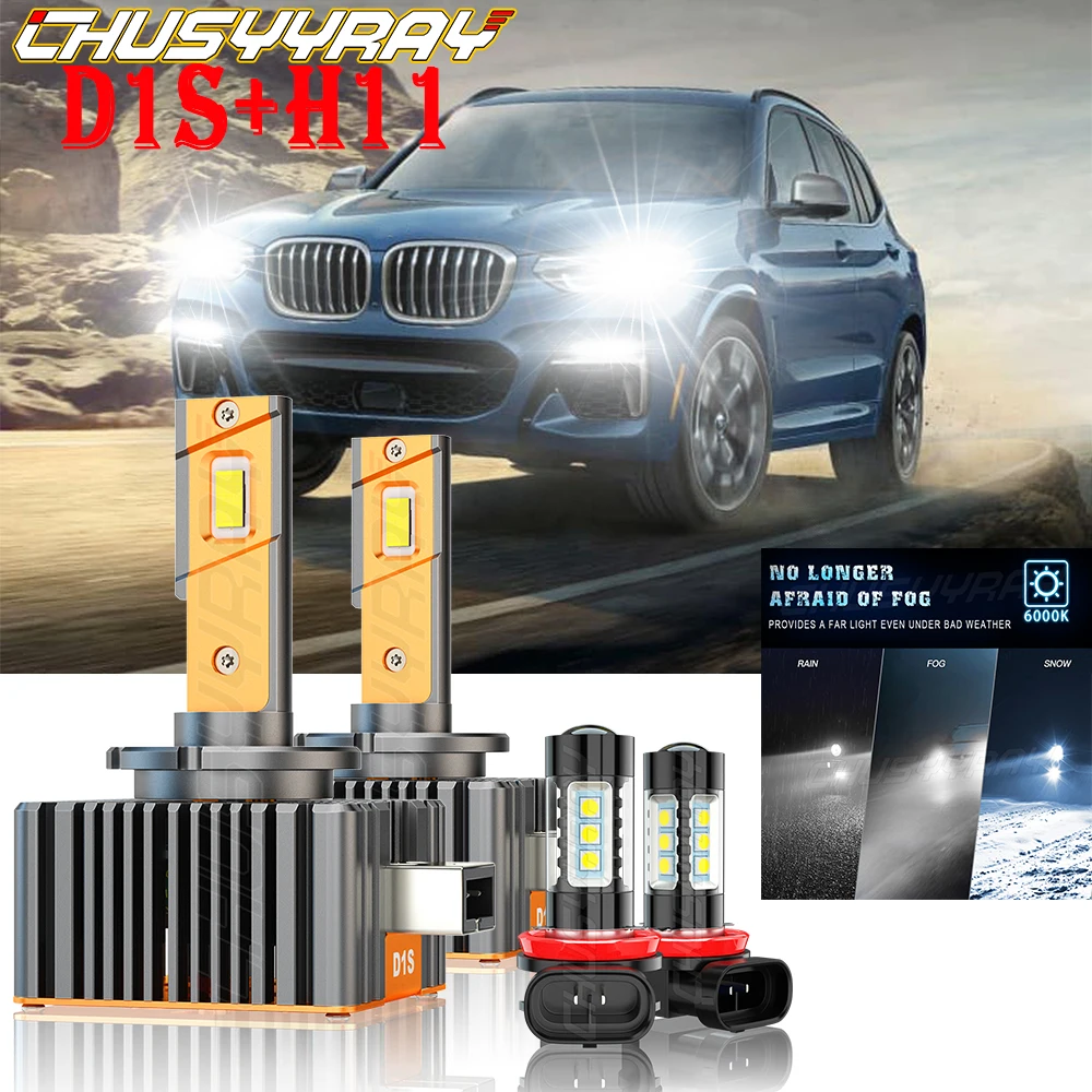 CHUSYYRAY Compatible For BMW X5 2007-2017 D1S+H11 LED Headlight HID High/Low Beam+Fog LED Light 4xBulb Car accsesories luzes