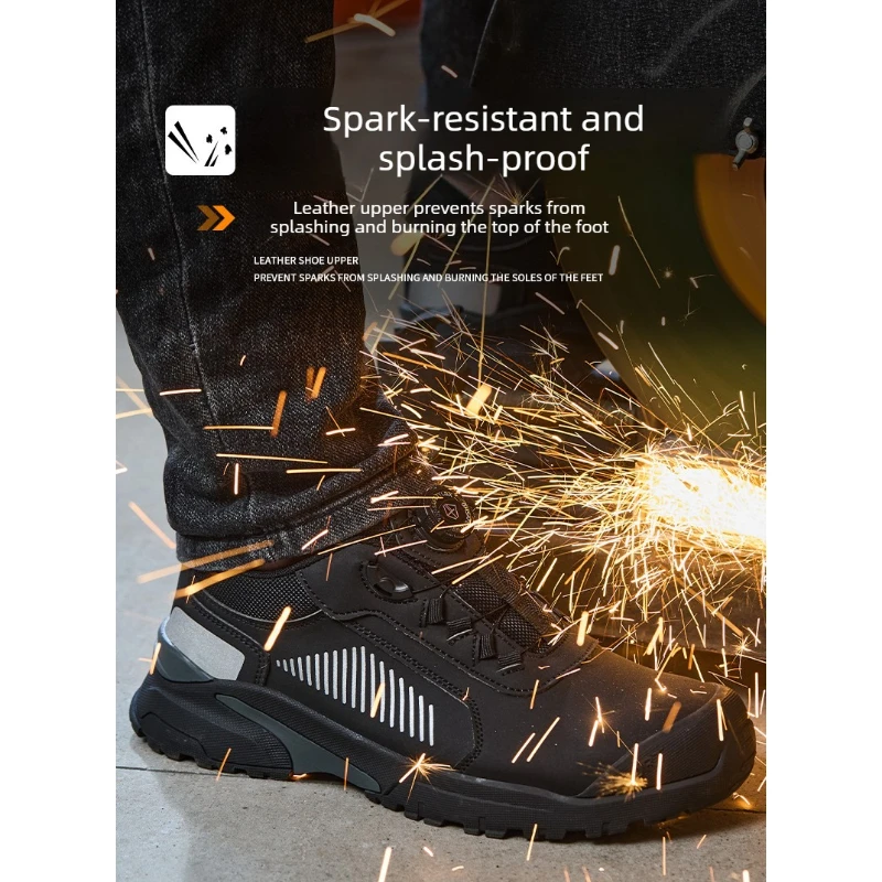 Chaussures de sécurité à embout d'acier pour hommes et femmes, semelle orthopédique anti-impact, bouton rotatif, imperméables, bottes de chantier à embout métallique_voghion.com