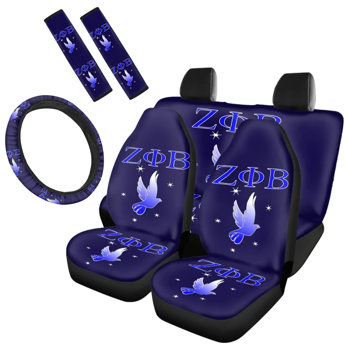 

Zeta Phi Beta Design 7 Pcs Universal Front Back Car Seat Cover Fit SUV Trucks Steering Wheel Cover Seat Belt Accesories Para