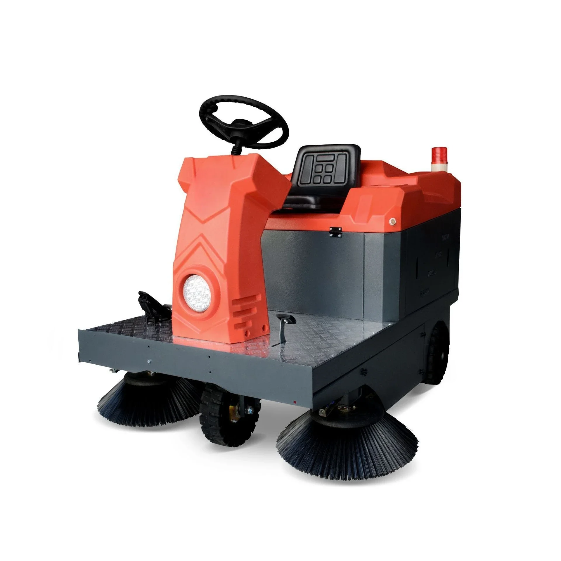 Ride-on, electric sweeper, factory workshop for cleaning leaf dust on park cement floors