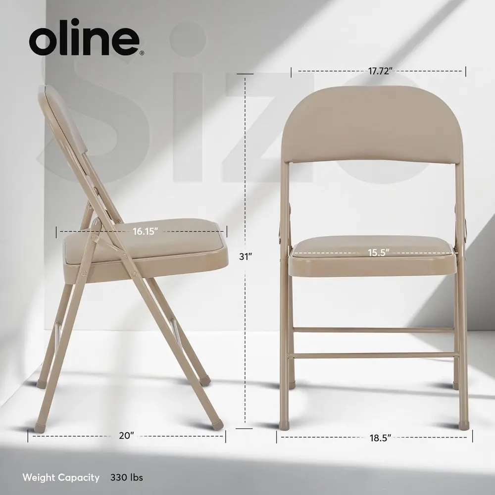 Vinyl Folding Chairs, Padded Vinyl Cushion Chairs, Durable Metal e, Indoor Outdoor Stackable Folding Chairs, 330lb Capacity (Kha